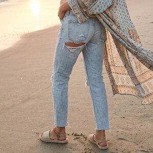 Rag & Bone Jean Light Blue Distressed Women Cropped Jeans with Raw Hem Size 26